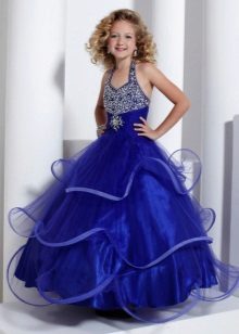 Elegant ball gown para sa mga batang babae na may burda na may mga rhinestones