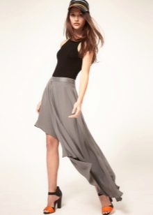 Asymmetrical skirt na may tren