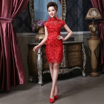 Elegant short red dress zip