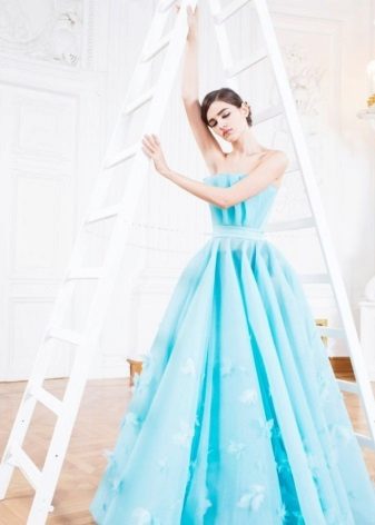 Evening turquoise fluffy dress