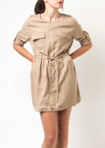 Cotton dress safari beige color sa drawstring