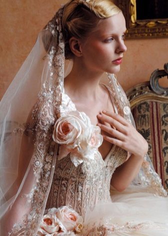 Fabric flowers on a wedding dress