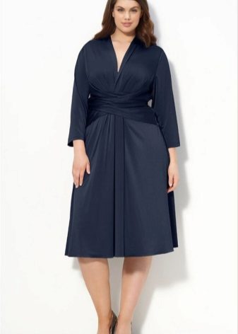 Knitted dress in blue A-shaped silhouette for full