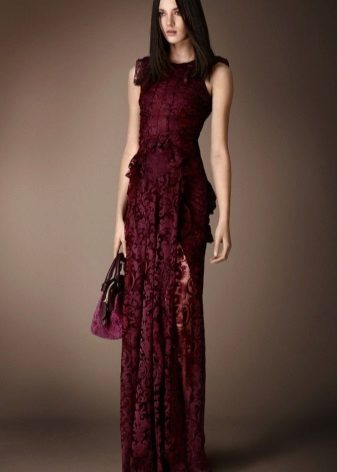 Burgundy lace dress sa sahig