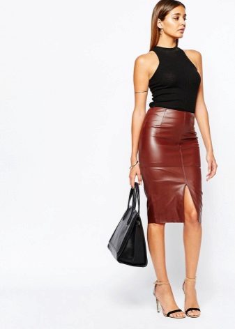 Brown leather skirt