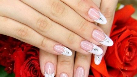 การทำเล็บฝรั่งเศสที่มี rhinestones: แนวคิดการออกแบบและการผสมสี