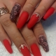 Red manicure design para sa long nails