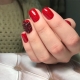 Mga magagandang ideya ng red manicure na may mga rhinestones