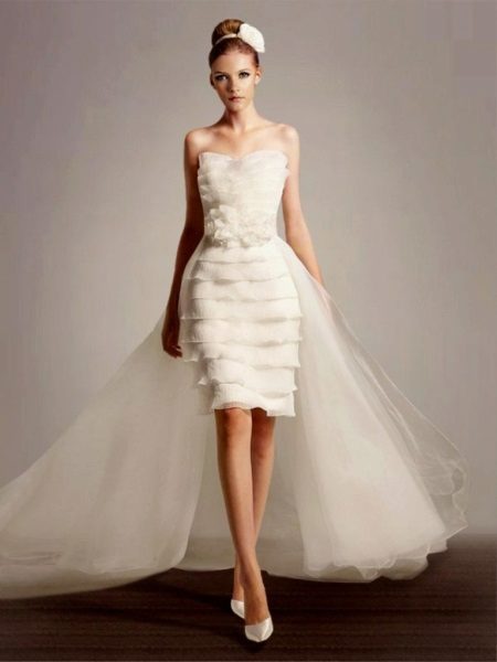 Short fitting wedding dress with train