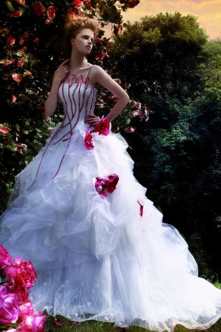 Wedding dress with stripes on the corset