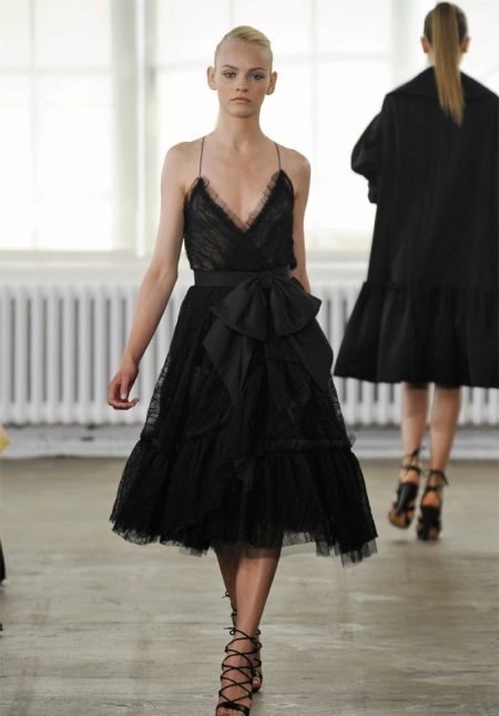 Black Midi Lace Evening Dress
