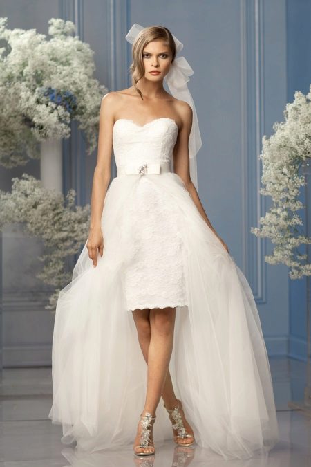 Short wedding dress with a train