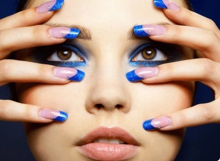 French under a blue evening dress