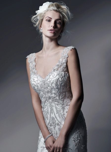 Wedding dress with beads and glass beads