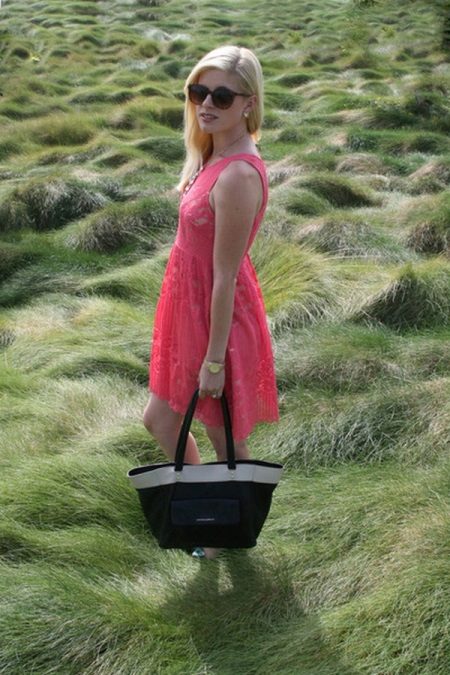 Summer coral midi length sundress