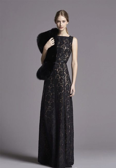 Chanel lace dress na may fur