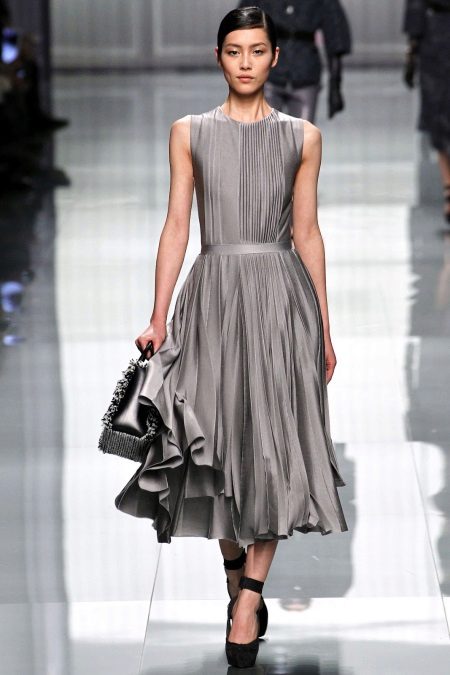 Gray silk midi dress