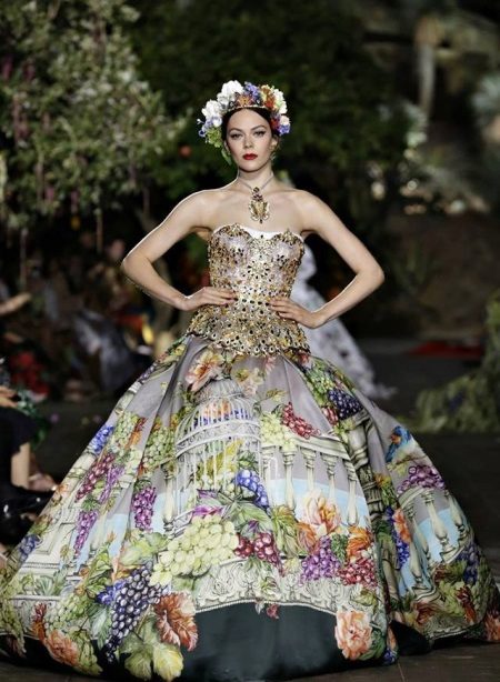 Evening magnificent dress with a print
