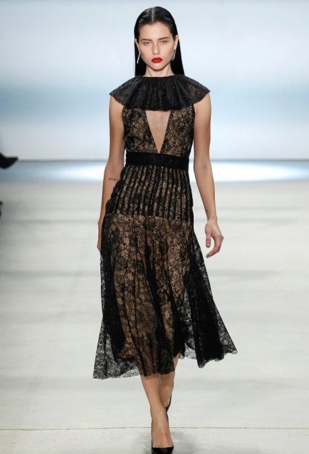 Black guipure dress na may kwelyo