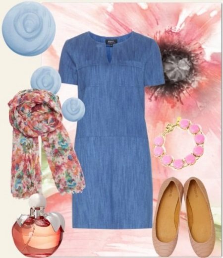 Floral shawl para sa denim dress