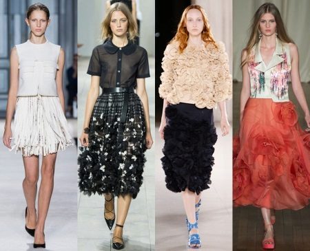 Mga modelo ng malambot na skirts na may mga frills