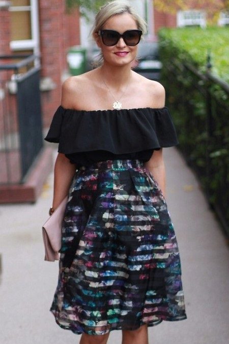 Naka-print na Organza Skirt
